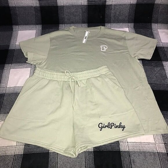VS PINK IVY FLEECE CLASSIC FIT SHORTS & CAMPUS LOGO TEE IN GARDEN GREEN XS-XXL - Picture 7 of 7